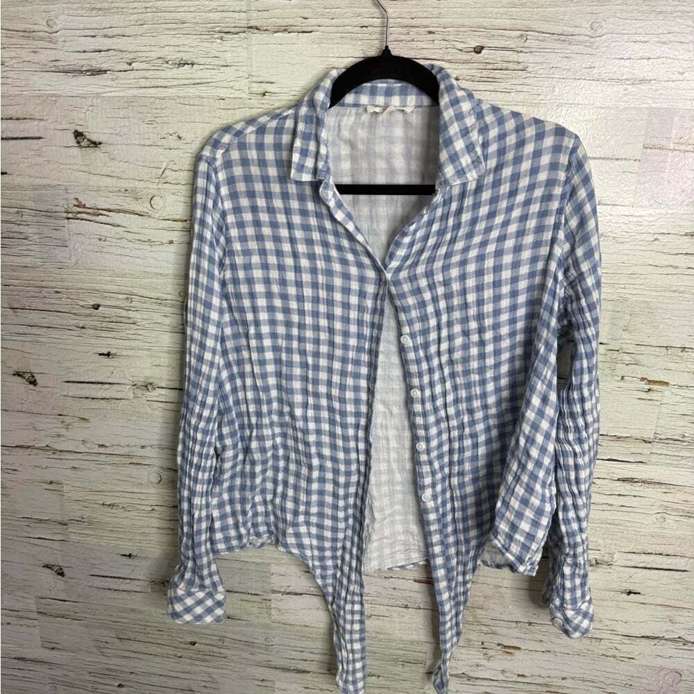Beach Lunch Lounge Collection Top plaid blue white size medium